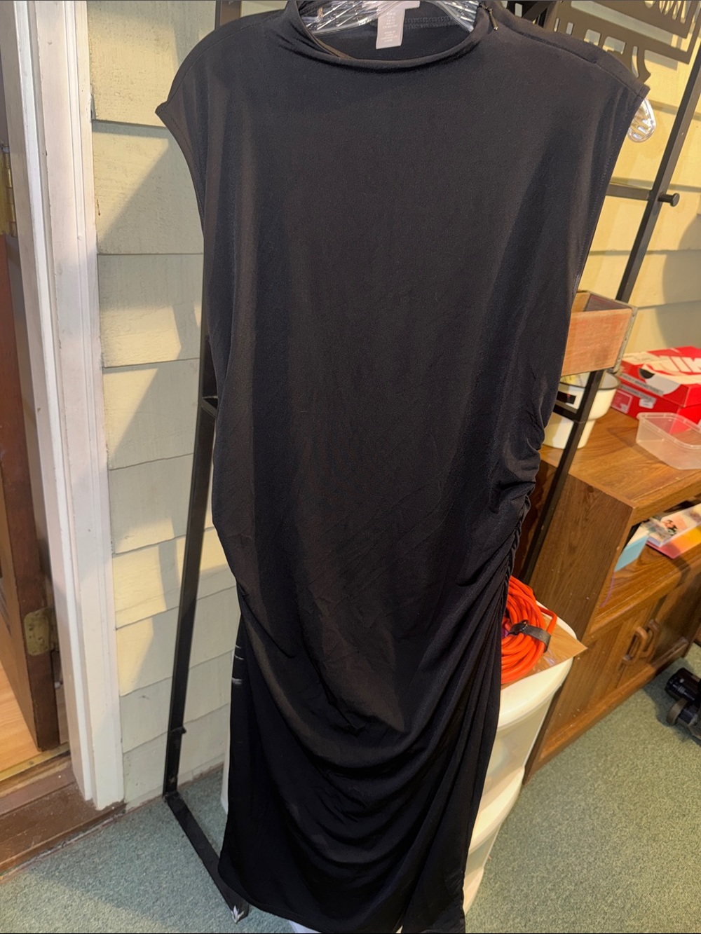 H&M Black Sleeveless Maxi Dress with Gathered Side Detail
